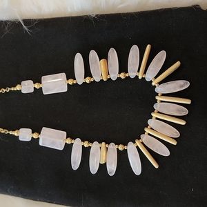 Pink quartz and gold toned beaded necklace